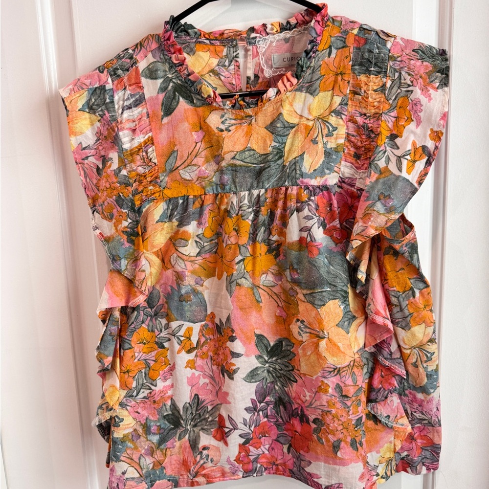 Cupio Pink and Orange Blouse Vibrant Top